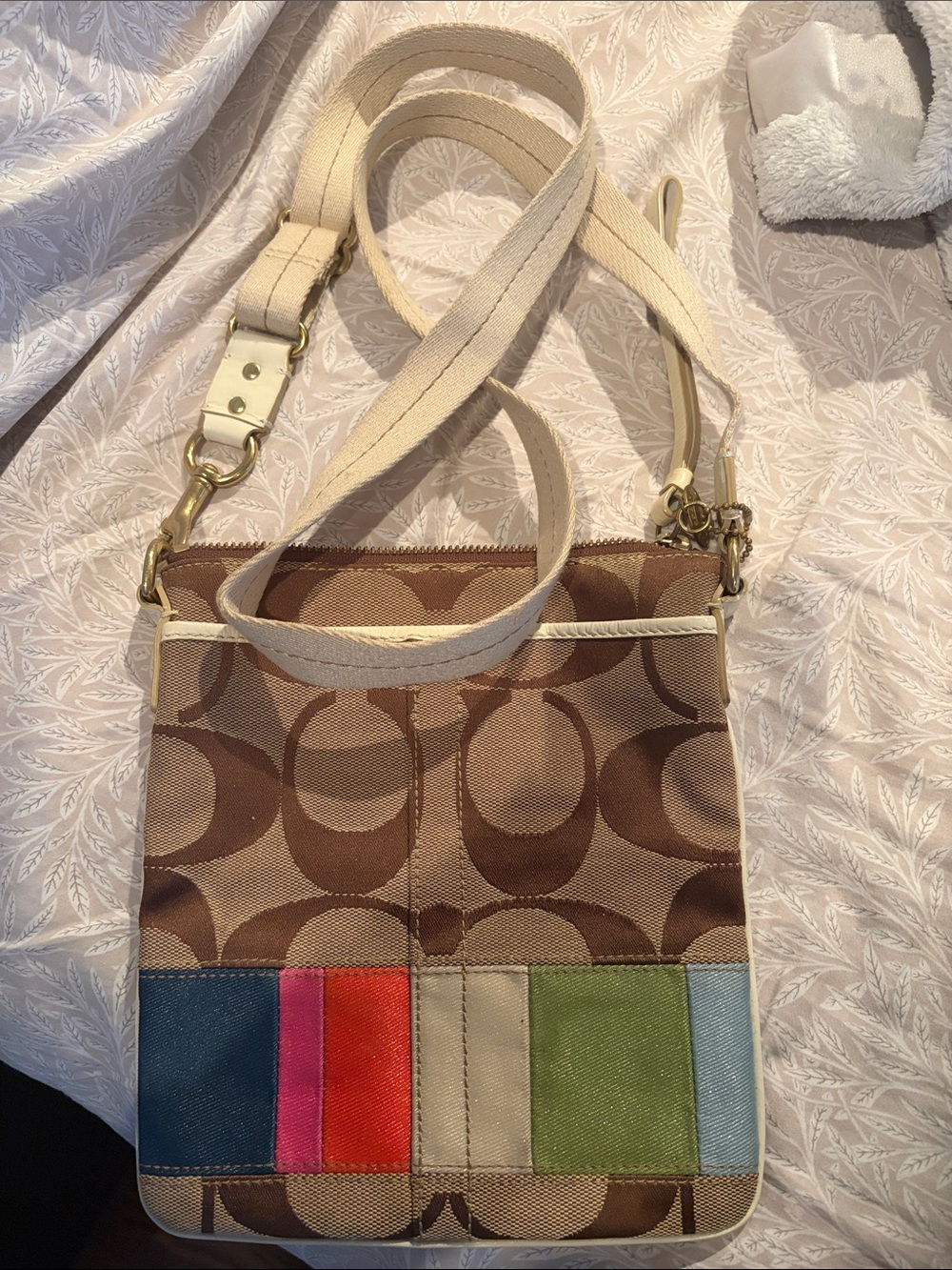 Coach Signature stripe  swing back crossbody bag